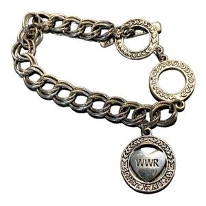 Premier Design Textured Silver Tone Double Link Fashion Charm Bracelet
